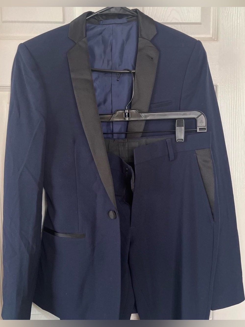 ASOS Navy Tuxedo Suit with Black Satin Lapel